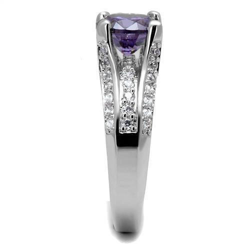 Alamode Rhodium Brass Ring with AAA Grade CZ in Amethyst - Flyclothing LLC