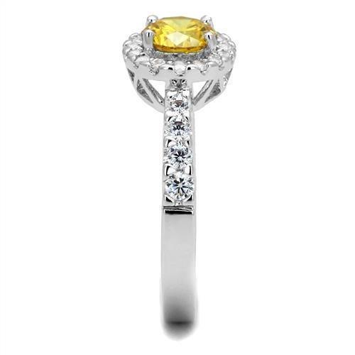 Alamode Rhodium Brass Ring with AAA Grade CZ in Topaz - Flyclothing LLC