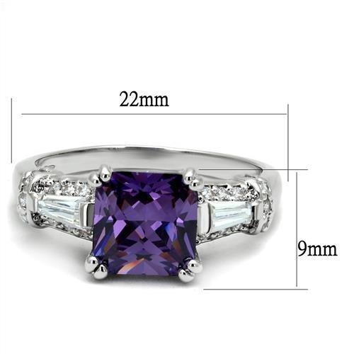 Alamode Rhodium Brass Ring with AAA Grade CZ in Amethyst - Flyclothing LLC