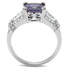 Alamode Rhodium Brass Ring with AAA Grade CZ in Amethyst - Flyclothing LLC