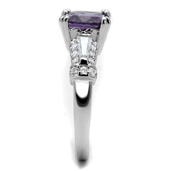 Alamode Rhodium Brass Ring with AAA Grade CZ in Amethyst - Flyclothing LLC