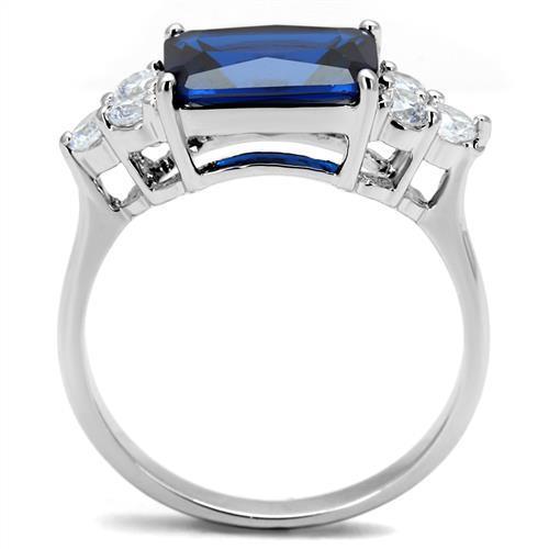 Alamode Rhodium Brass Ring with Synthetic Spinel in London Blue - Flyclothing LLC