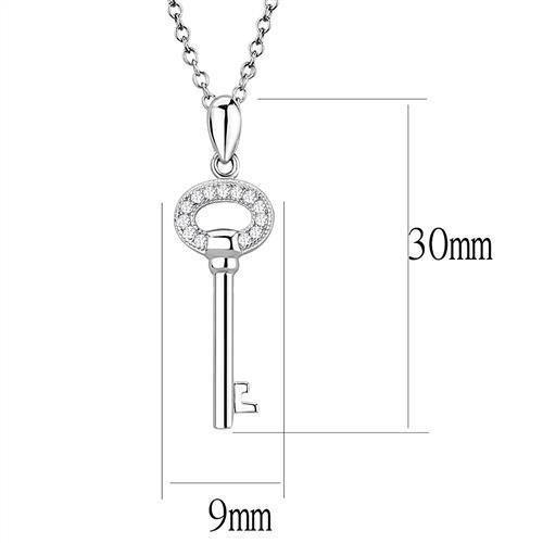 Alamode Rhodium 925 Sterling Silver Chain Pendant with AAA Grade CZ in Clear - Flyclothing LLC