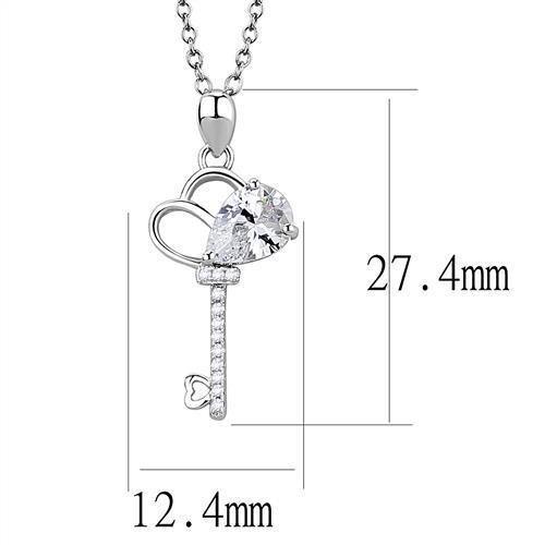 Alamode Rhodium 925 Sterling Silver Chain Pendant with AAA Grade CZ in Clear - Flyclothing LLC