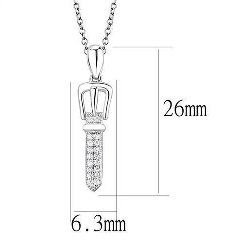 Alamode Rhodium 925 Sterling Silver Chain Pendant with AAA Grade CZ in Clear - Flyclothing LLC