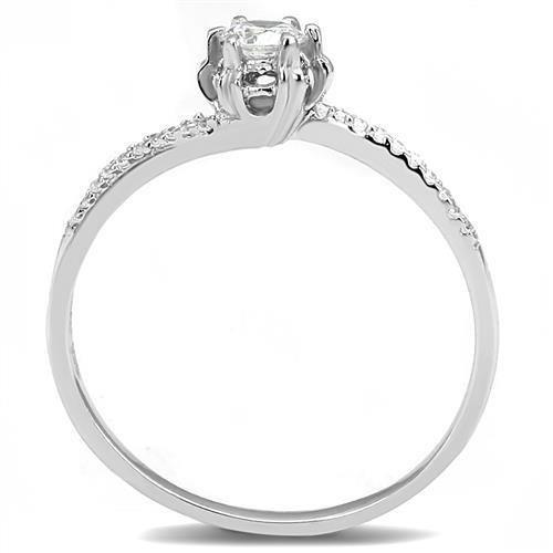 Alamode Rhodium 925 Sterling Silver Ring with AAA Grade CZ in Clear - Flyclothing LLC