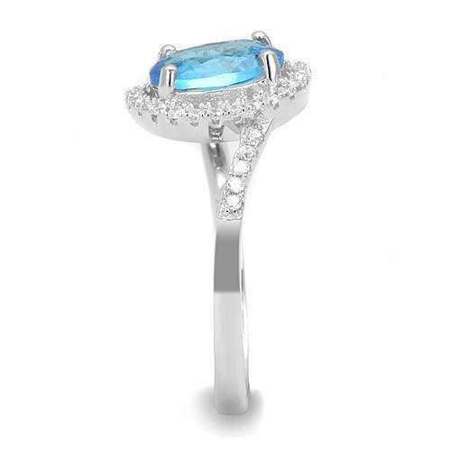 Alamode Rhodium 925 Sterling Silver Ring with Synthetic Spinel in London Blue - Flyclothing LLC