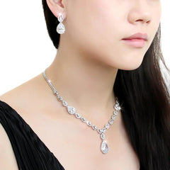 Alamode Rhodium Brass Jewelry Sets with AAA Grade CZ in Clear - Flyclothing LLC