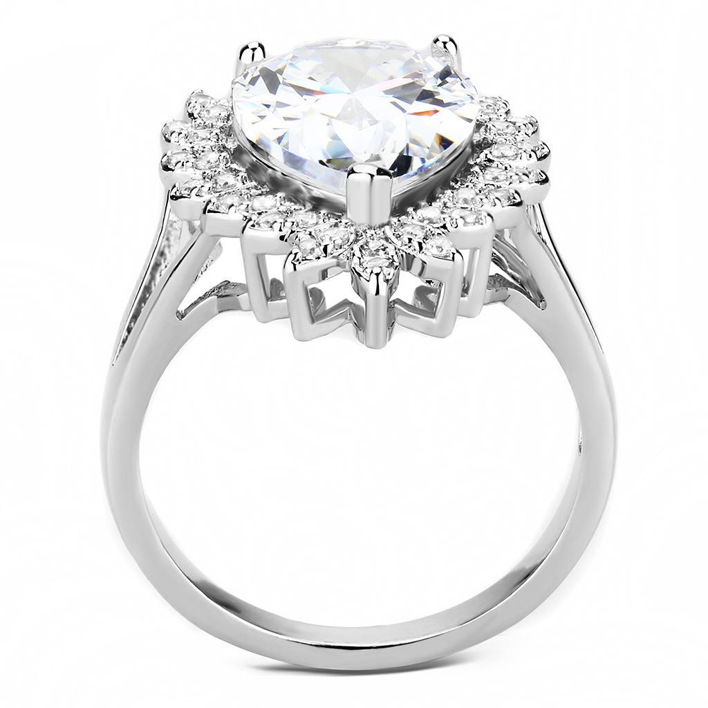 Alamode Rhodium Brass Ring with AAA Grade CZ in Clear - Flyclothing LLC