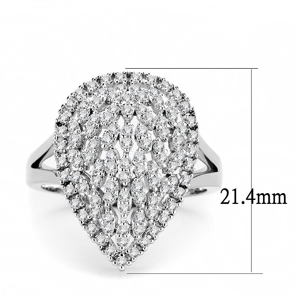 Alamode Rhodium Brass Ring with AAA Grade CZ in Clear - Alamode