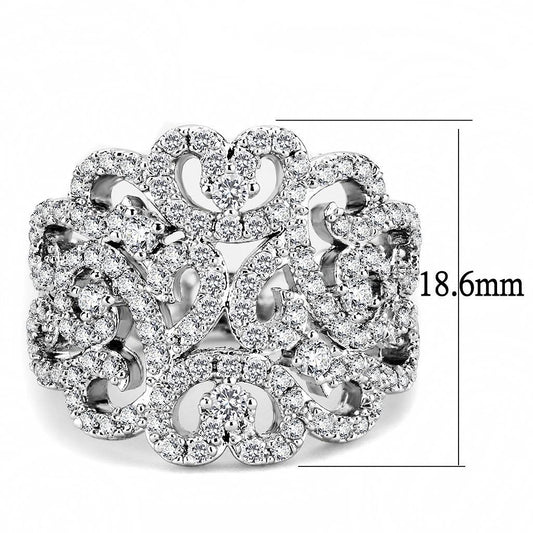 Alamode Rhodium Brass Ring with AAA Grade CZ in Clear - Flyclothing LLC