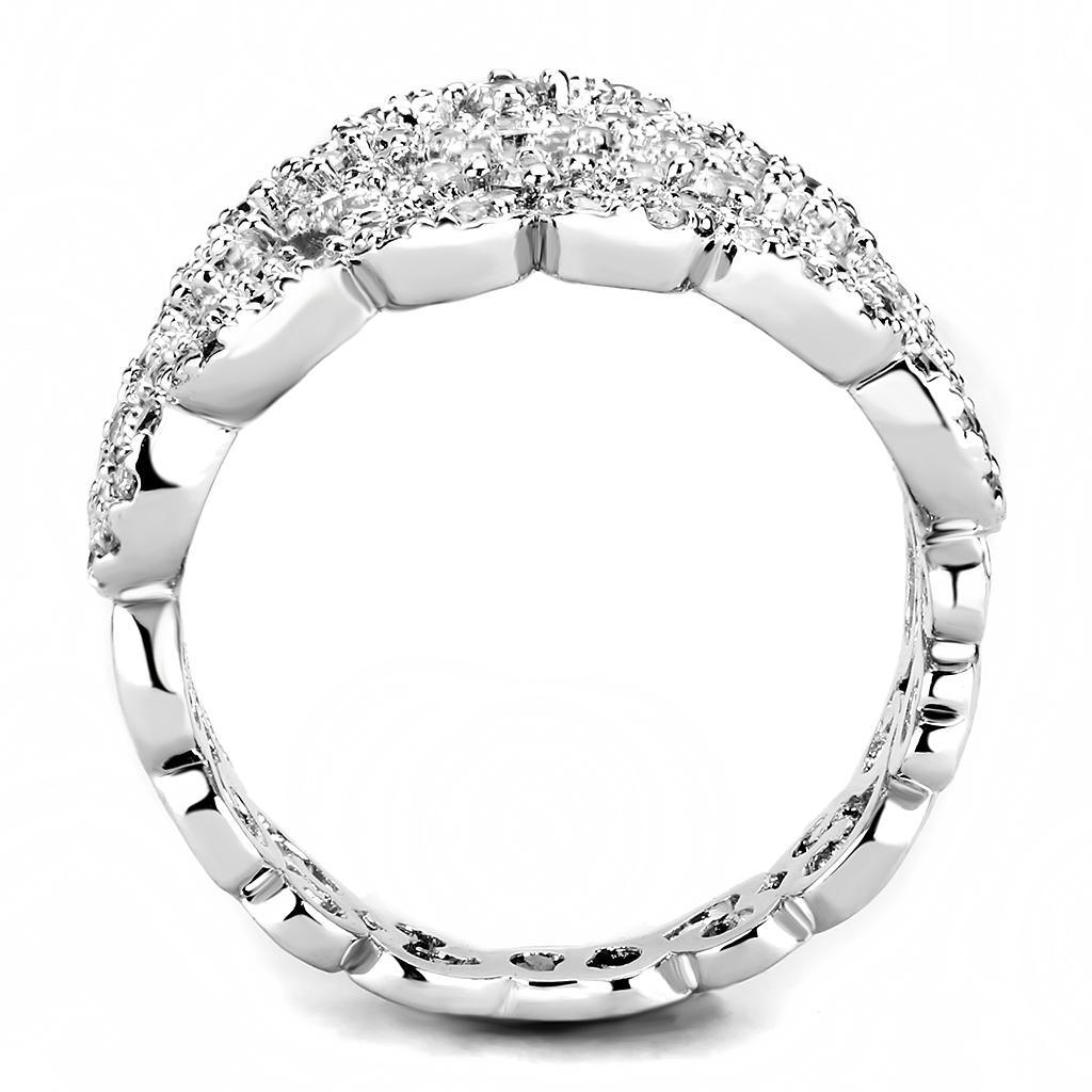 Alamode Rhodium Brass Ring with AAA Grade CZ in Clear - Flyclothing LLC