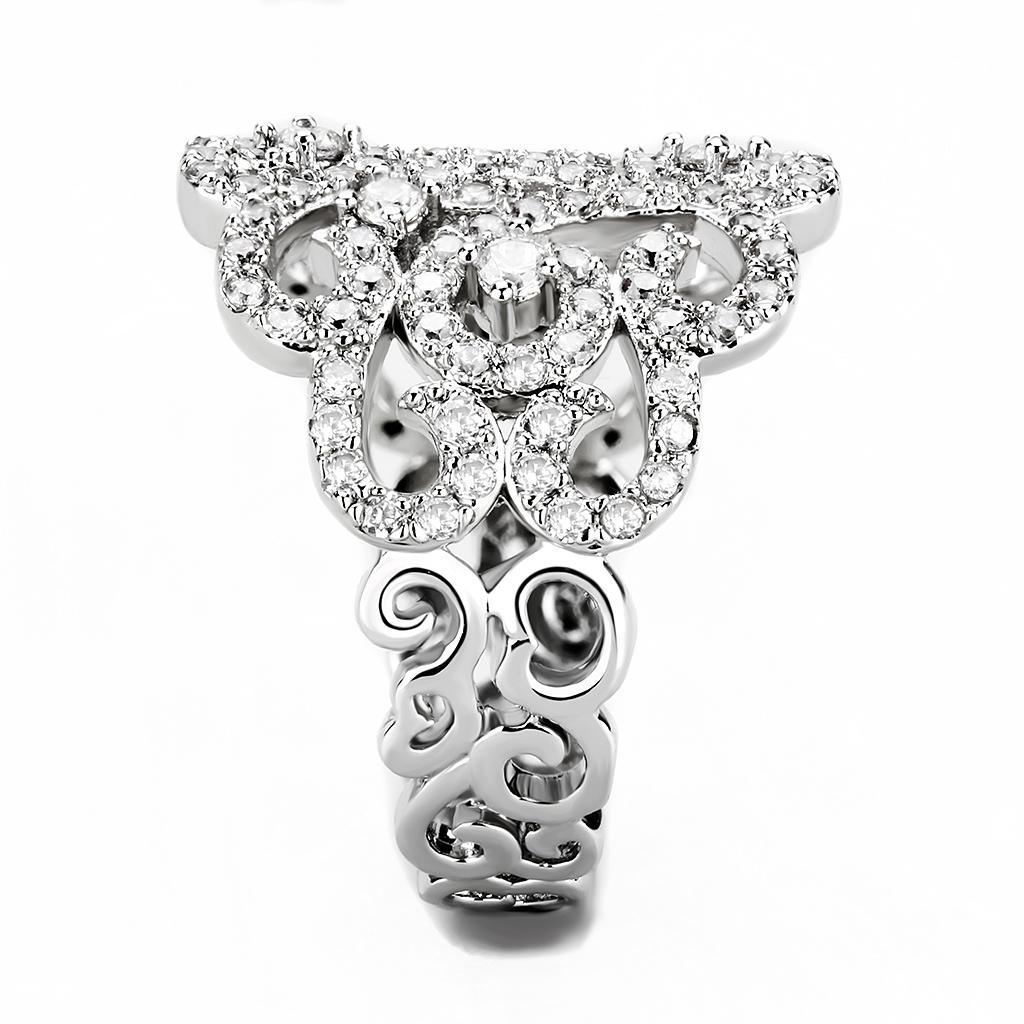 Alamode Rhodium Brass Ring with AAA Grade CZ in Clear - Flyclothing LLC