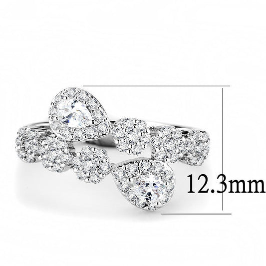 Alamode Rhodium Brass Ring with AAA Grade CZ in Clear - Flyclothing LLC