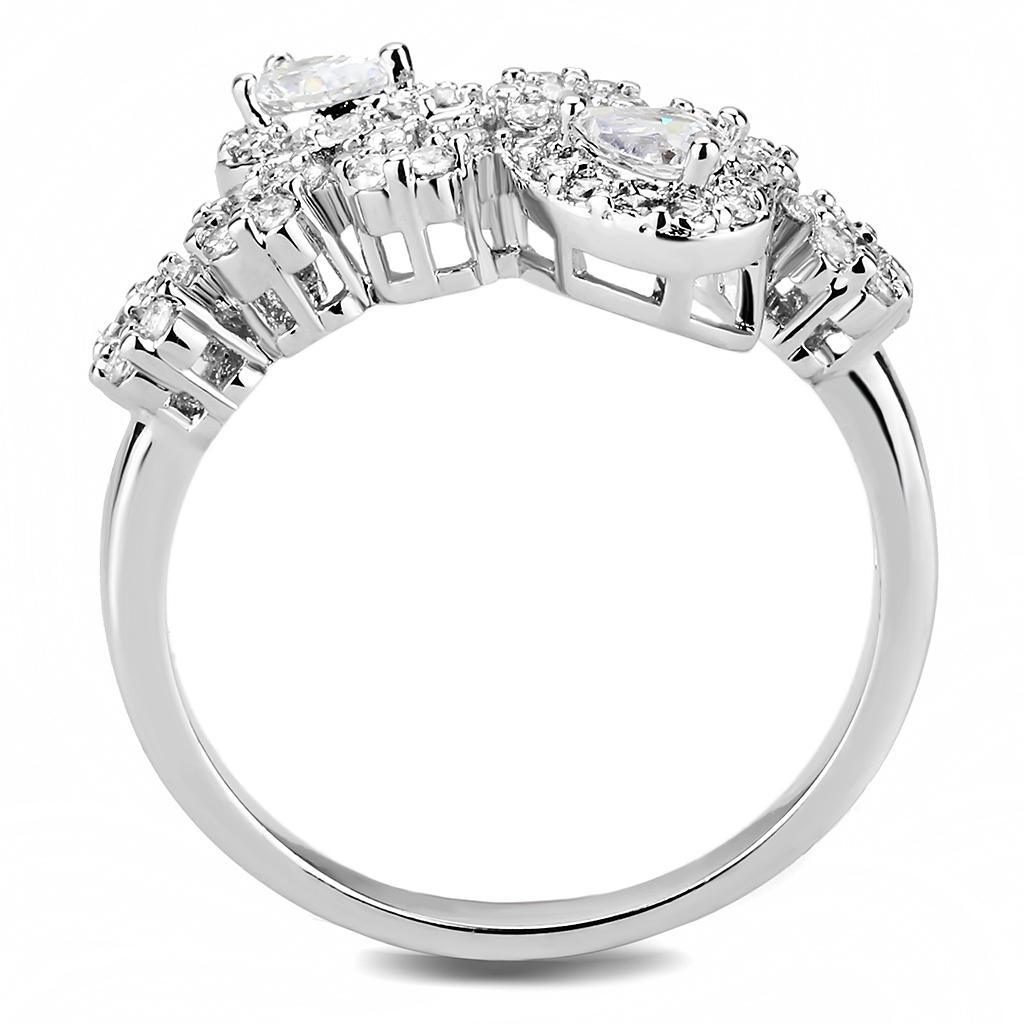 Alamode Rhodium Brass Ring with AAA Grade CZ in Clear - Alamode