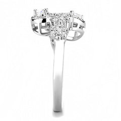 Alamode Rhodium Brass Ring with AAA Grade CZ in Clear - Flyclothing LLC