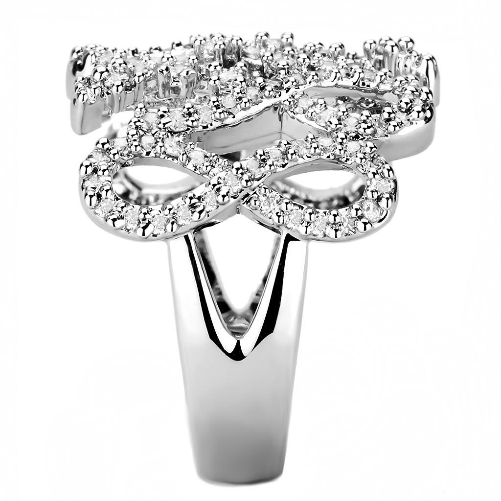 Alamode Rhodium Brass Ring with AAA Grade CZ in Clear - Flyclothing LLC