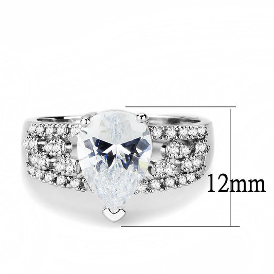 Alamode Rhodium Brass Ring with AAA Grade CZ in Clear - Flyclothing LLC