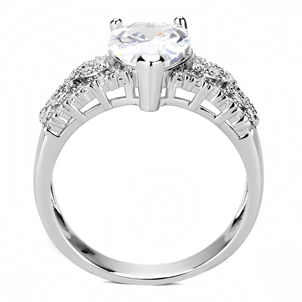 Alamode Rhodium Brass Ring with AAA Grade CZ in Clear - Flyclothing LLC