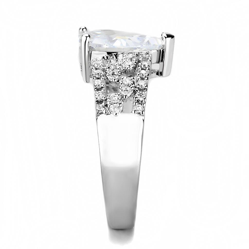 Alamode Rhodium Brass Ring with AAA Grade CZ in Clear - Alamode