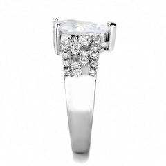 Alamode Rhodium Brass Ring with AAA Grade CZ in Clear - Alamode