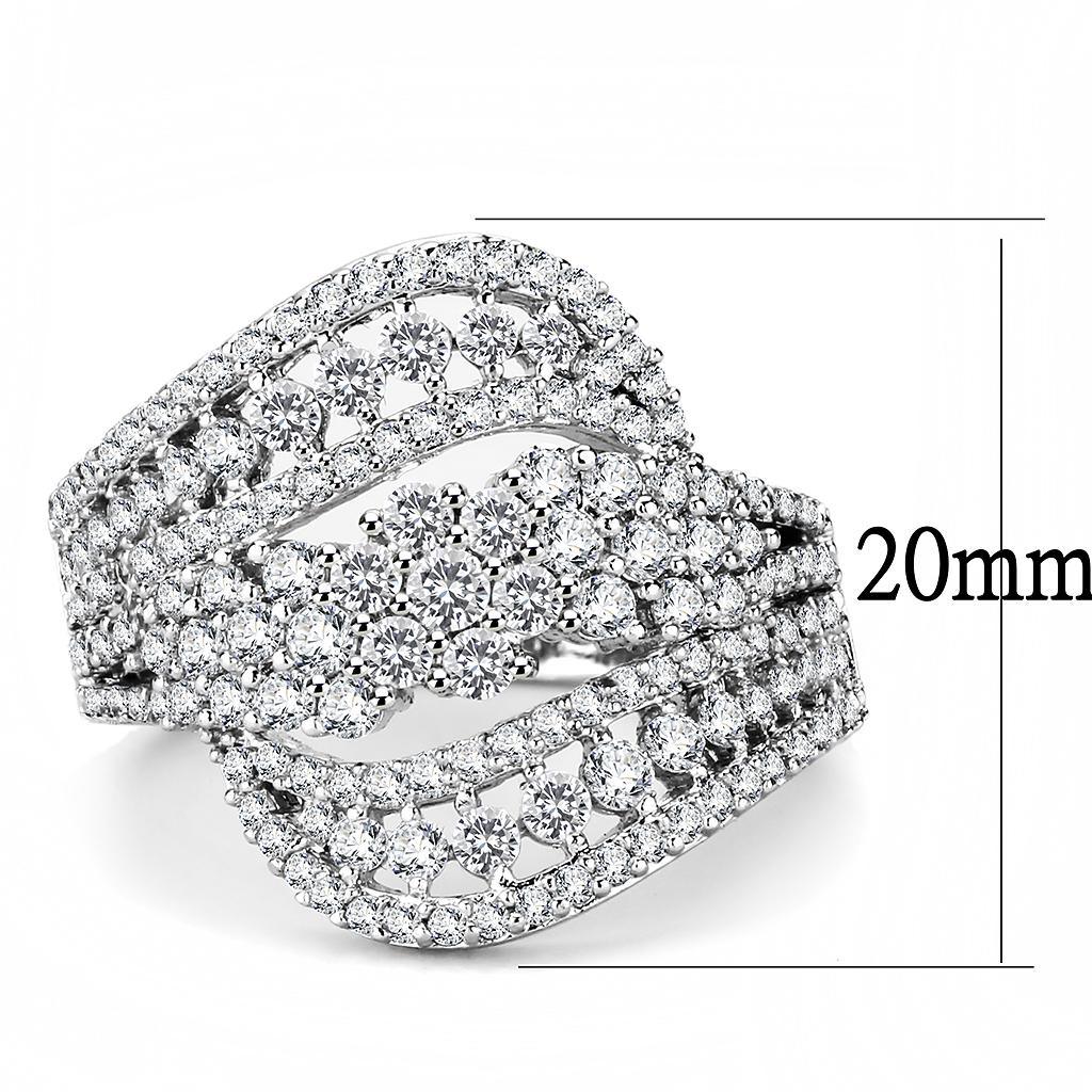 Alamode Rhodium Brass Ring with AAA Grade CZ in Clear - Flyclothing LLC