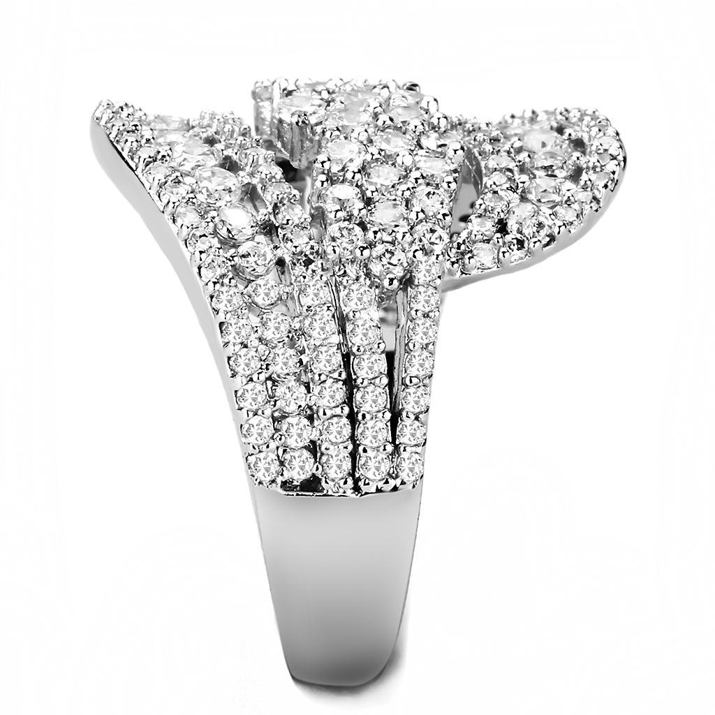 Alamode Rhodium Brass Ring with AAA Grade CZ in Clear - Flyclothing LLC