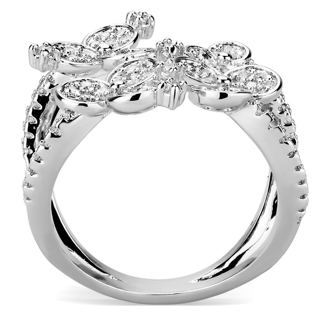 Alamode Rhodium Brass Ring with AAA Grade CZ in Clear - Alamode