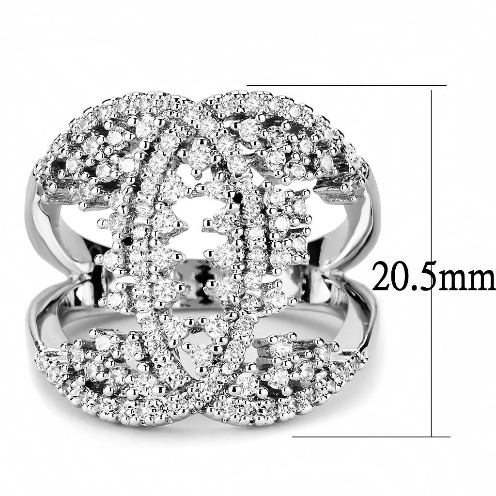 Alamode Rhodium Brass Ring with AAA Grade CZ in Clear - Flyclothing LLC