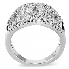 Alamode Rhodium Brass Ring with AAA Grade CZ in Clear - Flyclothing LLC