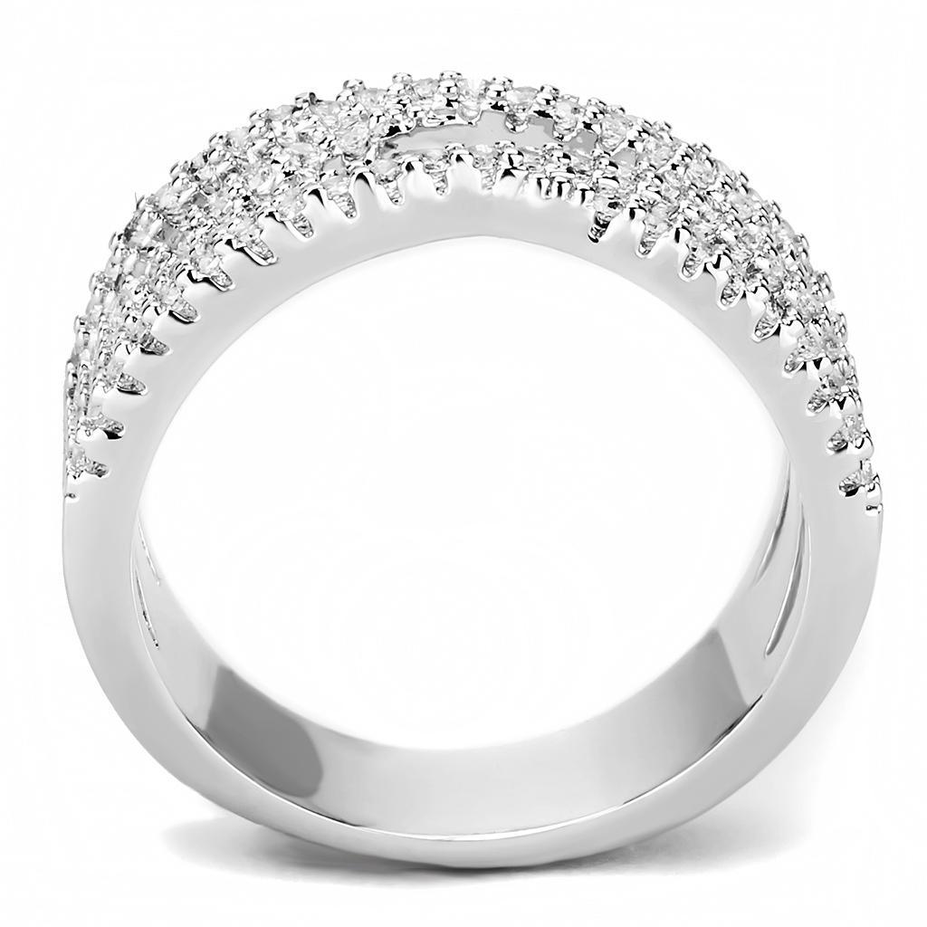 Alamode Rhodium Brass Ring with AAA Grade CZ in Clear - Alamode