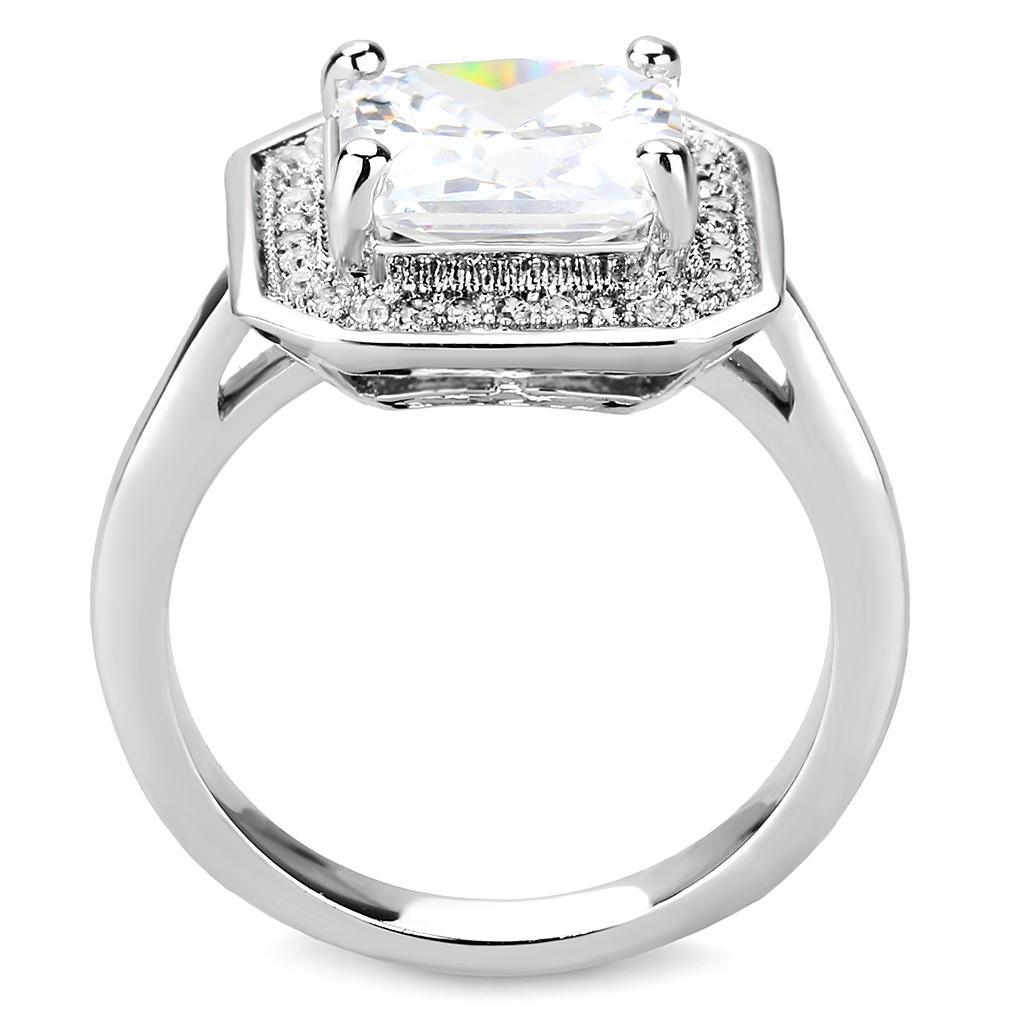 Alamode Rhodium Brass Ring with AAA Grade CZ in Clear - Flyclothing LLC