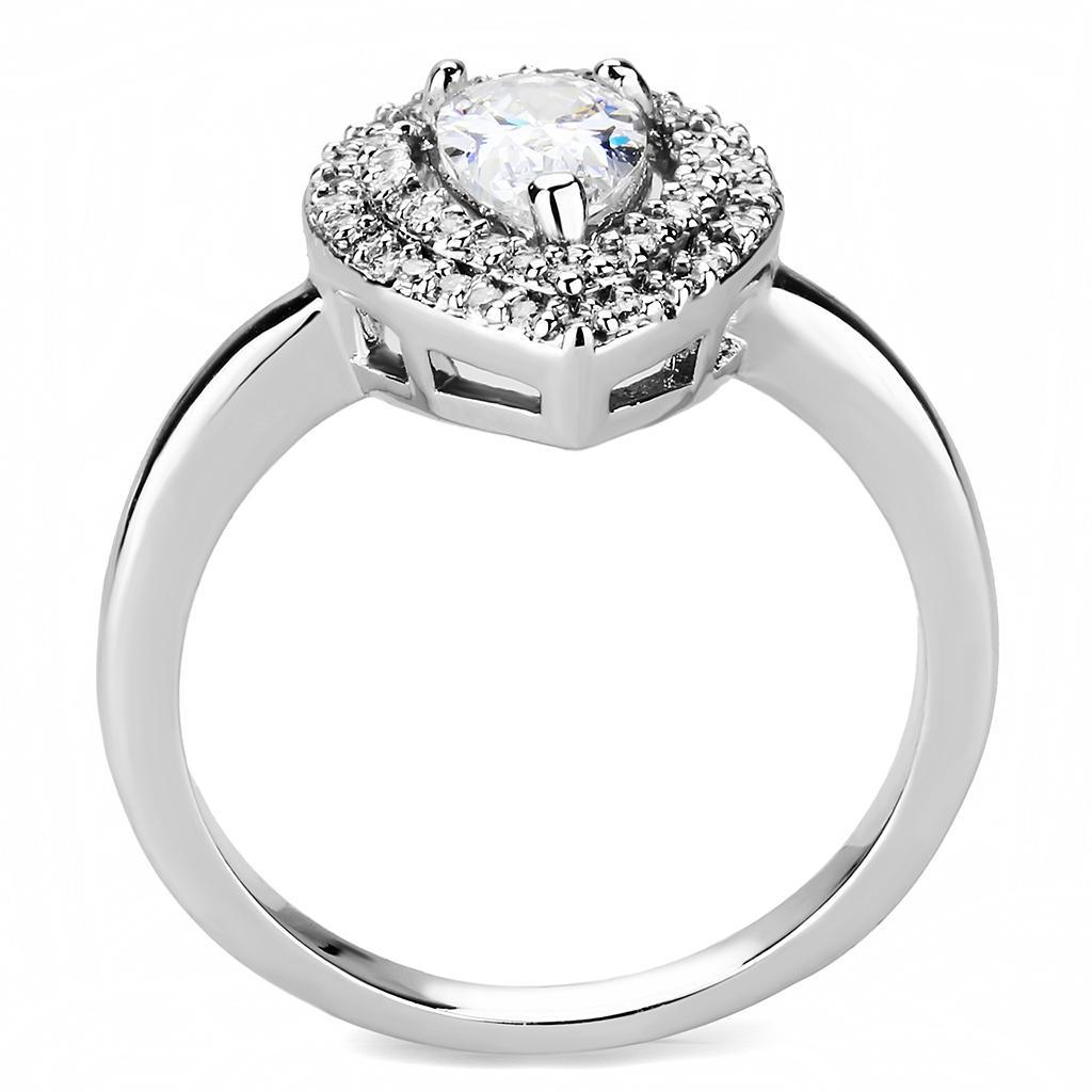 Alamode Rhodium Brass Ring with AAA Grade CZ in Clear - Flyclothing LLC