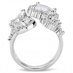 Alamode Rhodium Brass Ring with AAA Grade CZ in Clear - Flyclothing LLC