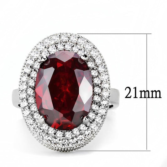 Alamode Rhodium Brass Ring with AAA Grade CZ in Garnet - Flyclothing LLC