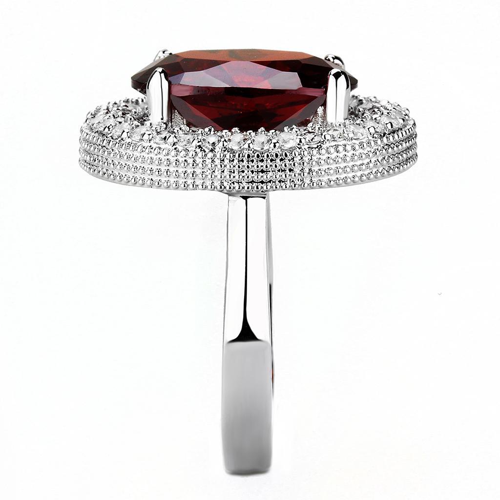 Alamode Rhodium Brass Ring with AAA Grade CZ in Garnet - Flyclothing LLC