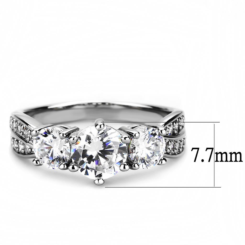 Alamode Rhodium Brass Ring with AAA Grade CZ in Clear - Alamode