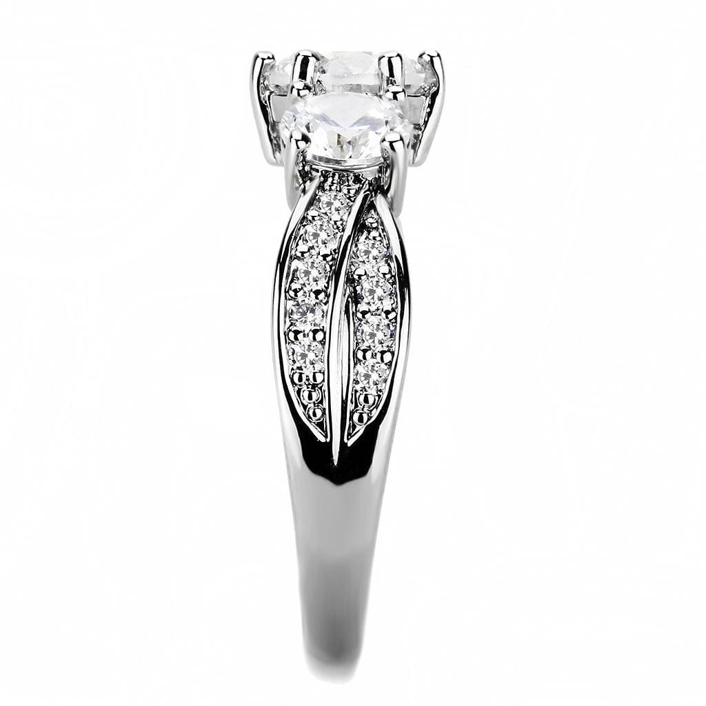 Alamode Rhodium Brass Ring with AAA Grade CZ in Clear - Alamode