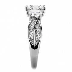 Alamode Rhodium Brass Ring with AAA Grade CZ in Clear - Alamode