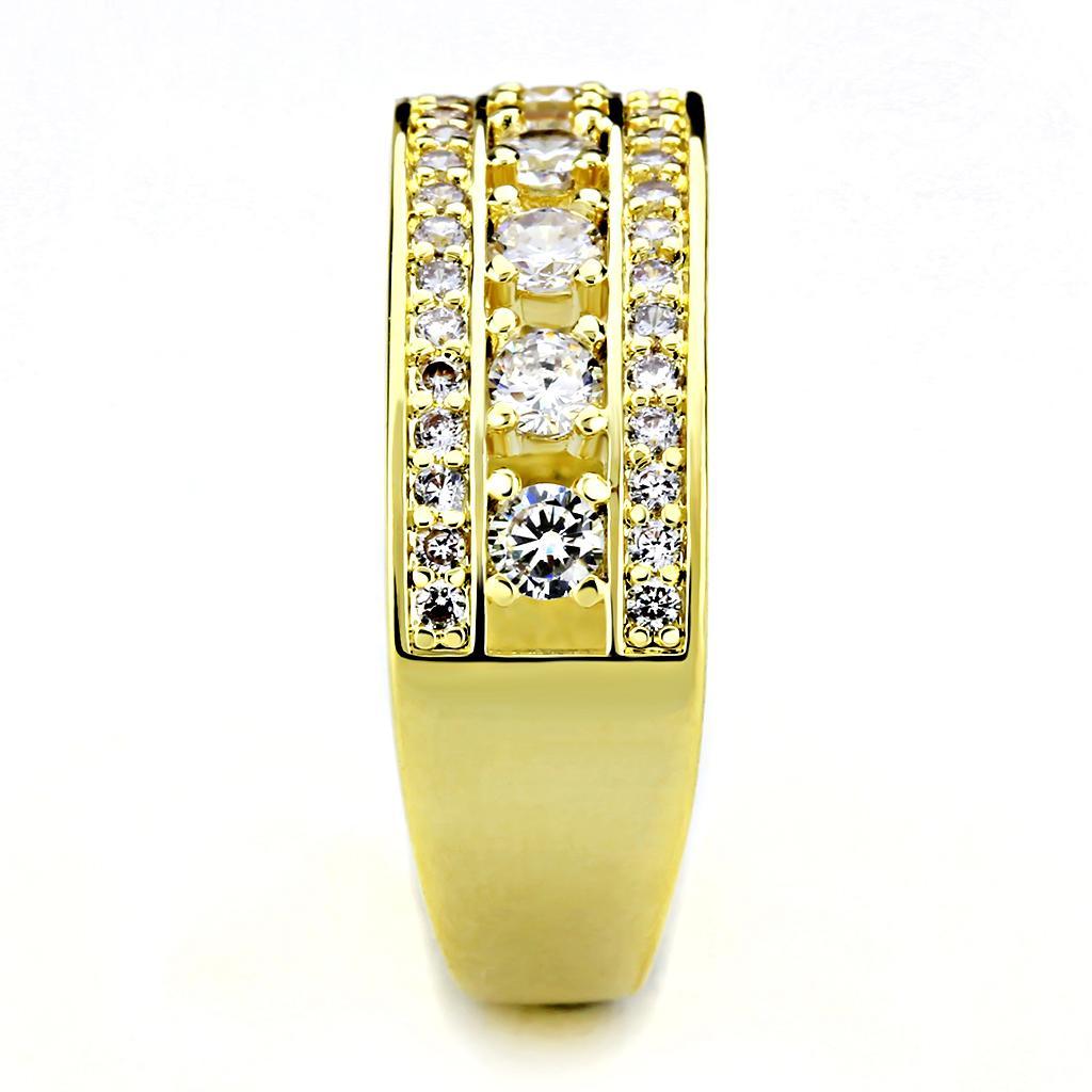 Alamode Gold Brass Ring with AAA Grade CZ in Clear - Flyclothing LLC