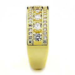 Alamode Gold Brass Ring with AAA Grade CZ in Clear - Flyclothing LLC