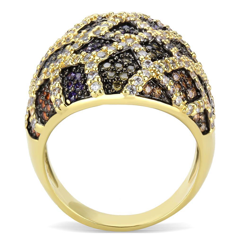 Alamode Gold+Ruthenium Brass Ring with AAA Grade CZ in Multi Color - Alamode