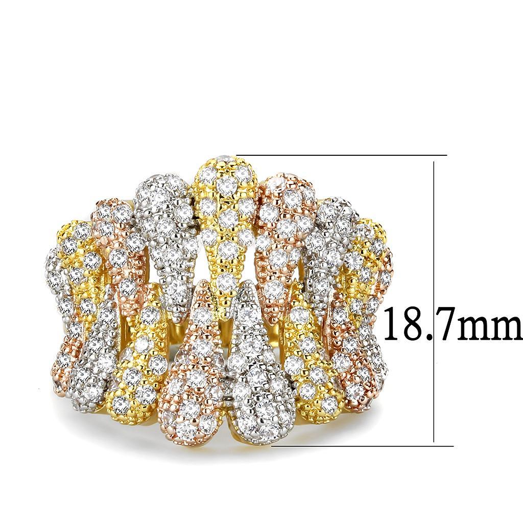 Alamode Tricolor Brass Ring with AAA Grade CZ in Clear - Alamode