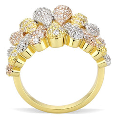 Alamode Tricolor Brass Ring with AAA Grade CZ in Clear - Alamode