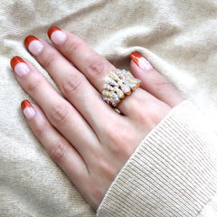 Alamode Tricolor Brass Ring with AAA Grade CZ in Clear - Alamode