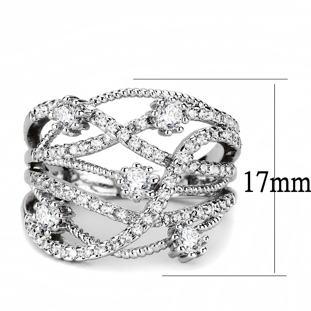 Alamode Rhodium Brass Ring with AAA Grade CZ in Clear - Flyclothing LLC