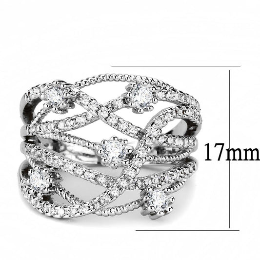 Alamode Rhodium Brass Ring with AAA Grade CZ in Clear - Flyclothing LLC