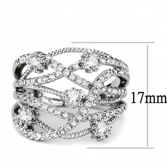 Alamode Rhodium Brass Ring with AAA Grade CZ in Clear - Flyclothing LLC