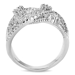 Alamode Rhodium Brass Ring with AAA Grade CZ in Clear - Flyclothing LLC