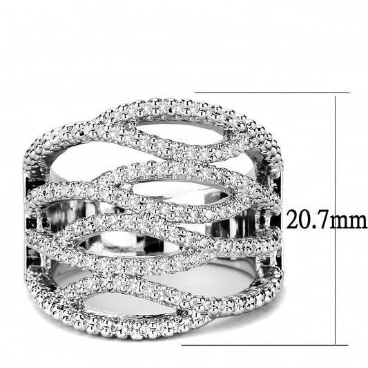 Alamode Rhodium Brass Ring with AAA Grade CZ in Clear - Flyclothing LLC